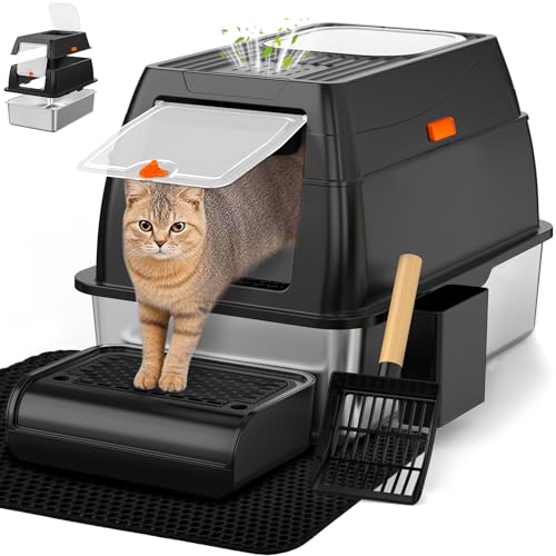 Vivifying Stainless Steel Litter Box with Lid, XL Front Entry ...