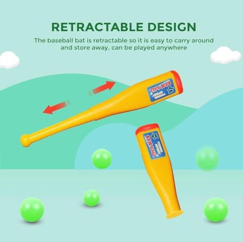 Image of Kids Baseball Toy Set with Automatic Pedal Launcher | Retractable Bat and Green Balls | Outdoor Sports Training Practice Game for Boys and Girls | Basball Practice Game Toy