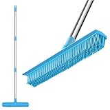 Belicheto Rubber Broom Pet Hair Remover with Thicken Long Handle, Non Scratch Rubber Bristles Carpet