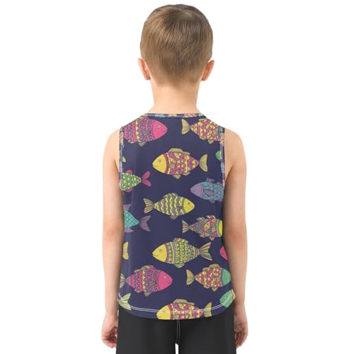 J JOYSAY Cartoon Wave Fish Boys Tank Top Sleeveless Muscle Shirts Quick Dry Sport Workout Active Kids T-Shirts 3-15T3
