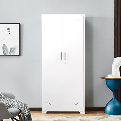 Lecut Metal Garage Storage Cabinet With Locking Doors And 4 Shelves Tool Kitchen Tall Lockable Storage Cabinets With Adjustable Legs And Keys For Warehouse Basement Home Office File (72.8" H White) #TOP5