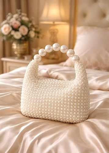 Image of Women Pearl Beaded Clutch Handle Bag Evening HandBag