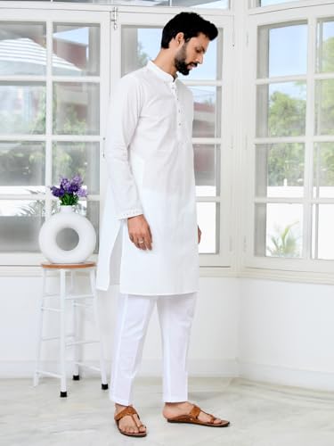 Image of See Designs Men's Full Sleeve Mandarin Collar Ethnic Motifs Embroidered Sequinned Mandarin Collar Straight Long Kurta with Pyjama - Festive Collection
