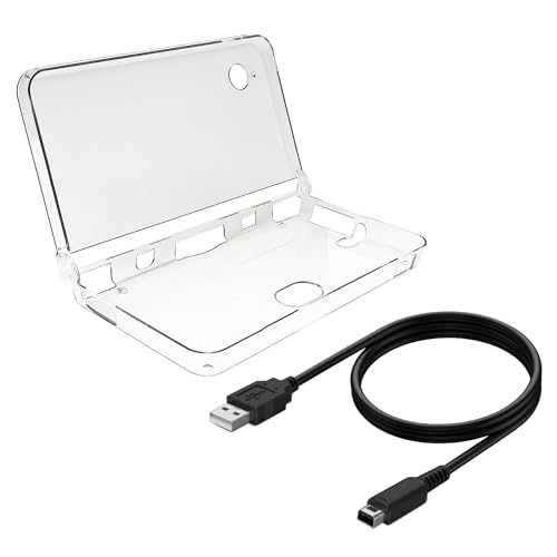 slpreake Cable de carga USB y carcasa protectora rígida transparente para Nintendo DSi XL, cable de carga USB de 3.28 pies compatible con NDSi XL