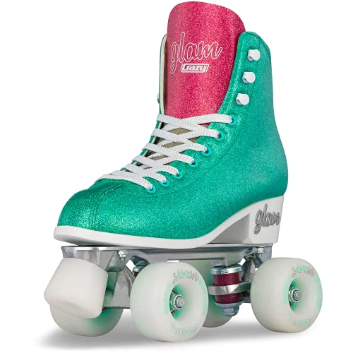 Crazy Skates Glam Roller Skates | Adjustable or Fixed Sizes | Glitter Sparkle Quad Skates for Women and Girls - Teal Adjustable (Size: Medium | 3-6)