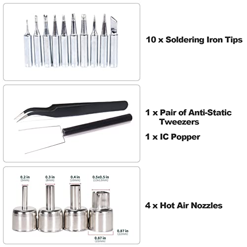 Yihua 995D+ 2 In 1 Hot Air Rework And Soldering Iron Station With 3 Memories, Large Lcd Screen Display, Cool Air/Hot Air Conversion, Sleep Mode, °F /°C And More. #TOP6