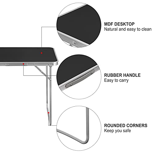 WOLTU Portable Folding Camping Table, Lightweight Aluminum Picnic Table with Handle, Fold Up Garden Table for Outdoor Beach BBQ, 70 x 50 x 60 cm, Black - Image 6