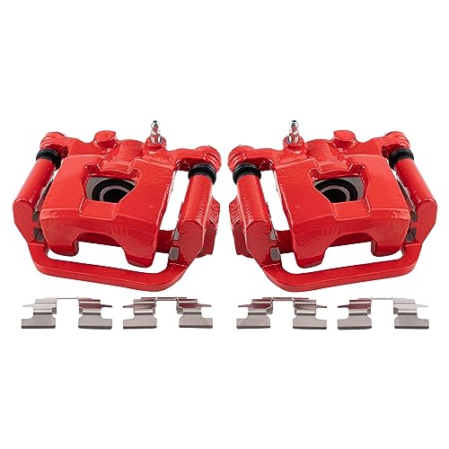 Image of TRQ Performance Rear Driver and Passenger Side Brake Caliper Set Caliper Brackets Hardware Compatible with 02-06 13-22 Nissan Altima 03-06 19-22 Maxima