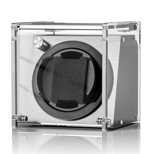 Watch Winder Smith Caja giratoria para reloj de 1 reloj – Girador automático con parada de posición de 12 horas, 4 modos de funcionamiento y motor japonés silencioso, Blanco
