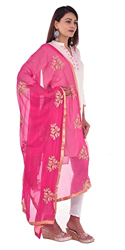 Image of Youthquake Golden Embroidered Work Chiffon Dupatta For Womens & Girls With 4 Side Gold Lace