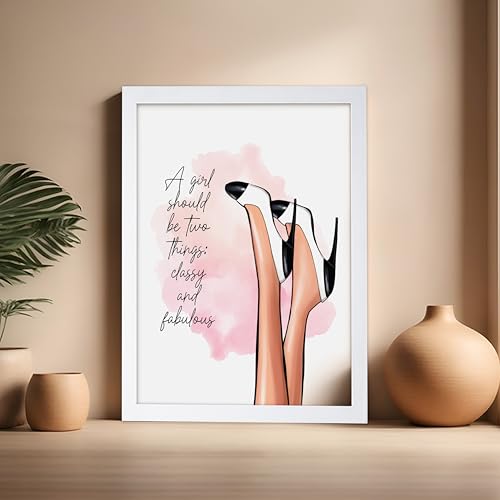 Image of Poster Master Classy And Fabulous Poster - Fashion Print - Positive Quote Art - Trendy Art - Modern Art - Gift for Women & Fashionista - Wall Decor for Bedroom or Girl's Room, 16x20 White Framed