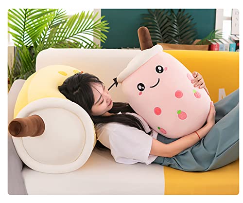 EXQULEG Bubble Tea Plüschtier Boba Kuscheltier Plüschpuppen Weiche Kuscheltier Tee Weiche Puppe Teetasse Kissen Kinderspielzeug (Rosa-Runde Augen,25cm)