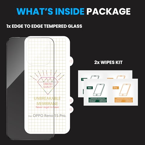 Image of ArmourPro Tempered Glass for Oppo Reno 15 Pro with Back Clear Membrane Guard, Edge to Edge Screen Protector, Anti-Bubble, Anti-Fingerprint, Oil Resistant, Installation Kit | Black