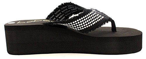 Bobee Women's 2" Platform Beach Thong Sandal Thick Strap Flip Flop Black 8