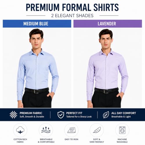 Image of Men's Solid Formal Shirt | Premium Cotton Rich Full Sleeves Shirt | Comfort Fit Office Wear Shirt with Single Chest Pocket | Stylish Casual & Formal Shirt for Men