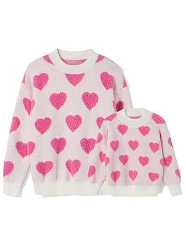 SANSIWU Passende Outfits für Mutter und Tochter, Herzmotiv, Valentinstag, Rundhalsausschnitt, langärmelig, lässig, Frühling, Herbst, Pullover, 5-6 Jahre