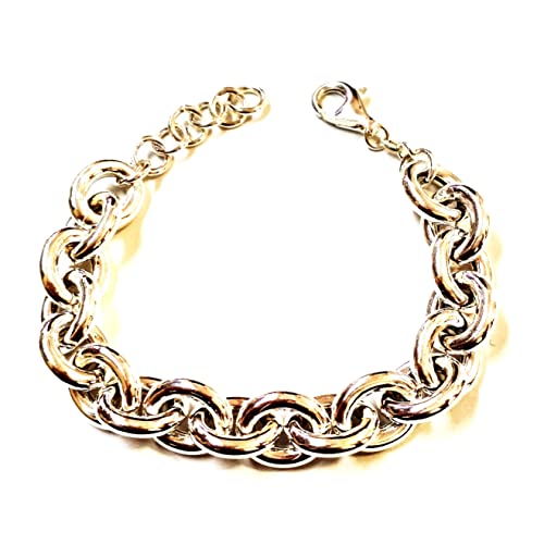 Real 925 Sterling Silver 13X15Mm Very Large Links, 3.5Mm Thick Hollow Rolo Cable Oval Chain Bracelet. Women, Men, Unisex. Adjustable With One Inch Extender. (7" 18Cm) #TOP1