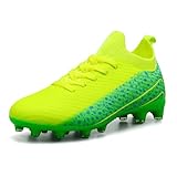 TUYSKE Kids Soccer Cleats for Boys and Girls Youth Mid-top Football Shoes Outdoor Athletic Turf Soccer Shoes Bright Green
