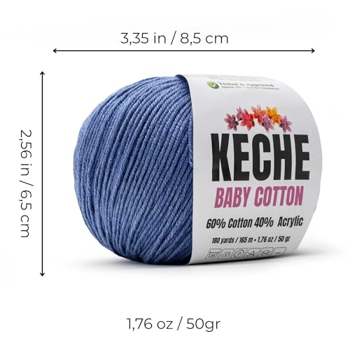Image of Keche Baby Cotton, 60% Cotton 40% Acrylic Yarn, Soft Cotton Yarn for Crochet and Knitting, Amigurumi Yarn 1 Skein /Ball 1.76 Oz (50g) / 180 Yrds (165m) - Denim Blue