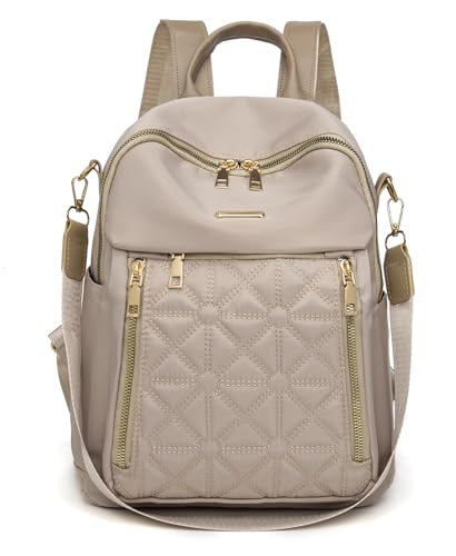 Image of Pealwel Mini Nylon Women Backpacks,Small Ladies backpacks Lightweight Shoulder Satchel Bag Tote Handbag Casual Travel Daypack (Light Khaqi)