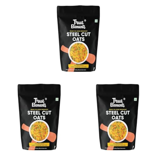 Image of True Elements Steel Cut Oats 1kg - Steel Cut Oats for Weight Management | Sugar Free | Healthy Breakfast | 100% Wholegrain | Diabetic Friendly | Breakfast Cereal (Pack of 3)