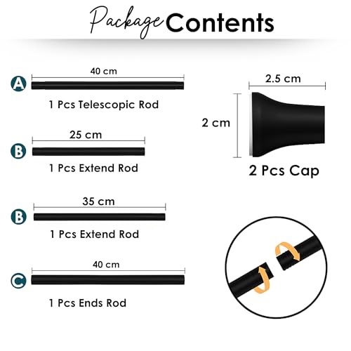 Image of Story@Home DIY Extendable Shower Curtain Rod, 85-165 CM Color: Matte Black Stainless-Steel Curtain Rod Holder without drill for Bathroom, Window & Door.