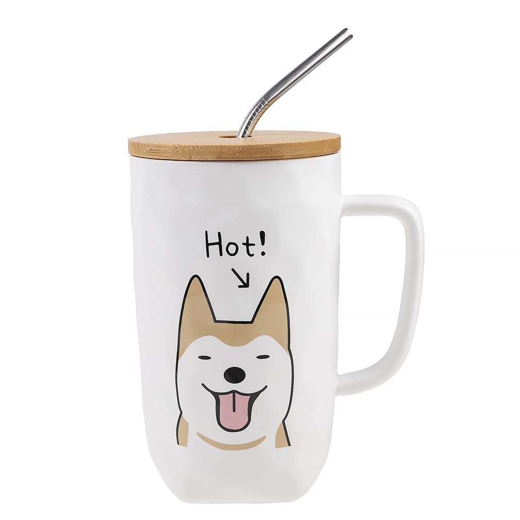 lachineuse The Happy Dog Collection Mug with Lid, Straw and Spoon - 600ml