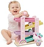 Lehoo Castle Kugelbahn Holz ab 1 Jahr, Einhorn Holz Kugelbahn, Montessori Spielzeug ab 1 Jahr, Holzspielzeug Baby, Spielzeug ab 1 2 3 Jahre Mädchen