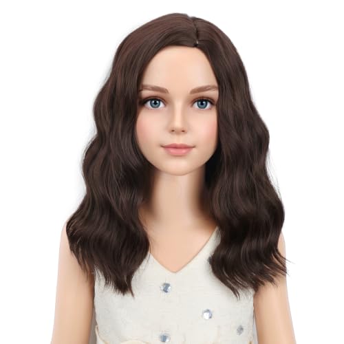 Image of PATTNIUM Kids Dark Brown Wig Girls Short Curly Wavy Brown Wig Child Mixed Brown Wig Cosplay Party Heat Resistant Synthetic Hair Wig