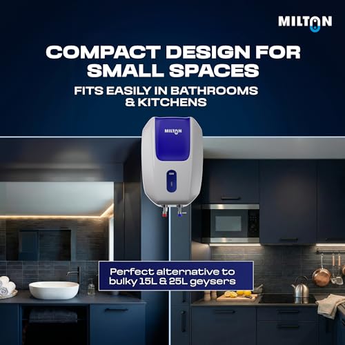 Image of Milton 3 Litre Instant Water Geyser | Powerful 3000W Electric Geyser for Bathroom & Kitchen | Advanced Safety | Compact SS304 Tank | 2 Year Product Warranty & 5 Year Tank Warranty | Blue