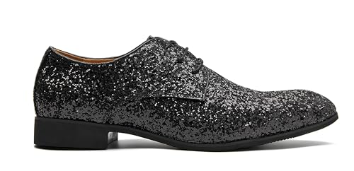 Image of Men's Glitter Oxford Dress Shoes Loafer Burgundy, Lace-up Design,Sparkly Glitter Encrusted for Wedding Prom Black Golden Silver Wine red