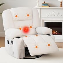 Rocking Recliner Chairs,Massage Recliner Chair with Vibration Massage and Heat,360 Swivel Rocking Recliner Chair with Side Pockets Cup Holders,for Living Room,Bedroom,Home Theater,White