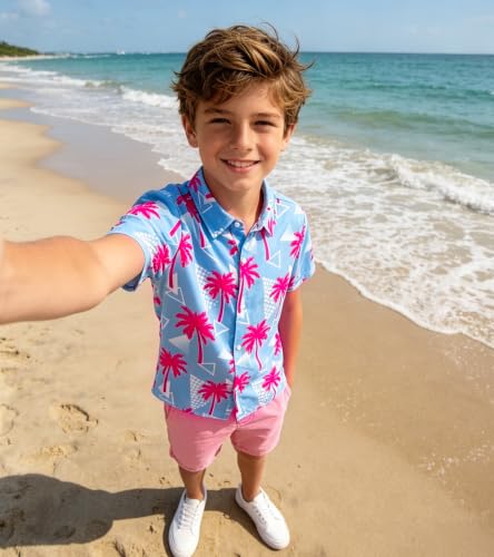Image of uideazone Boys Novelty Print Short Sleeve Button Down Hawaiian Shirt 5-14Y