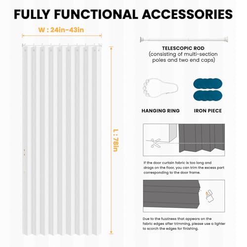 Image of AJAZZ Blackout Magnetic Door Curtain with Curtain Rods Adjustable 28-39 inch Long Patio Door for Bedroom Living Room Accordion Doorway Curtain Sets (1 Pack, 43 W x 78 L, White)