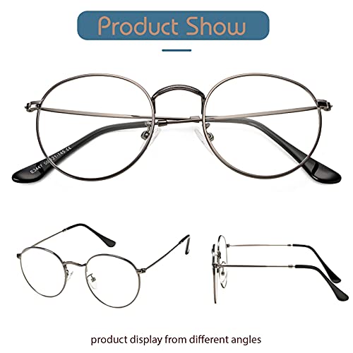 Image of Vintage Round Metal Glasses Frame with Clear Lens, 2 Pack Women Men Non-Prescription Eyeglasses