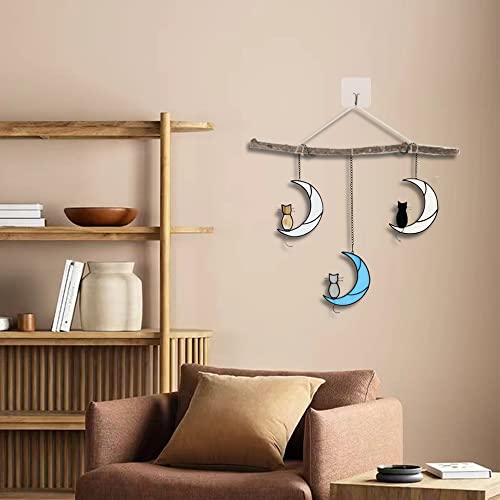 Haosum Orange Tabby Cat On Moon Stained Glass Window Hangings,Tabby Cat Decoration Suncatcher Hanging Ornament Gift For Mom,Cat Memorial Gifts For Cat Lovers, Pet Loss Sympathy Gift (Yellow) #TOP5