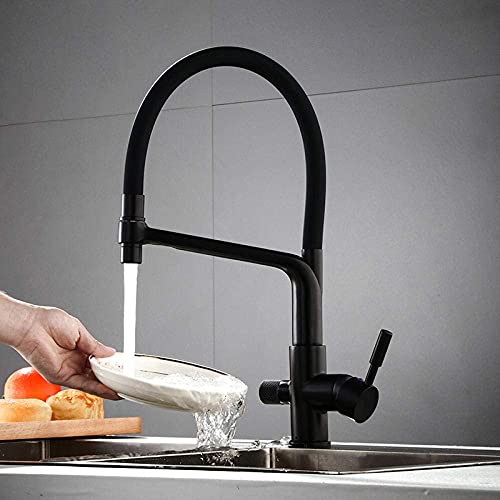 Robinet de cuisine en laiton noir robuste avec double commande Nero