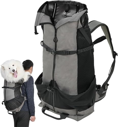 Big Dog Backpack Carrier 80lbs Extra Large Dog Backpack Carrier Fully Adjustable Pet Carrier- 4-Layer Safety Design with Thick Padded Straps Built-in Leash & Breathable Mesh for Pets Cycling Hiking