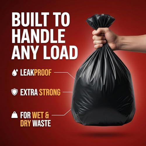 Image of Garbage Bags /Dustbin Bags - 120 Micron Heavy - Duty Trash Bags (15 x 18 Inches) - Small Leak -Proof Bin Liners for Kitchen, Office & Industrial Use - 500g Pack (Black, Pack of 2) - 36 Bags
