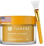 TUMERI Turmeric Vitamin C Clay Mask for Dark Spots – Turmeric Clay Face Mask Skin Care, Deep Cleansing Pores - Improves Uneven Tone, Post-Blemish, Visibly Brighten – 2 oz with Mask Brush Applicator