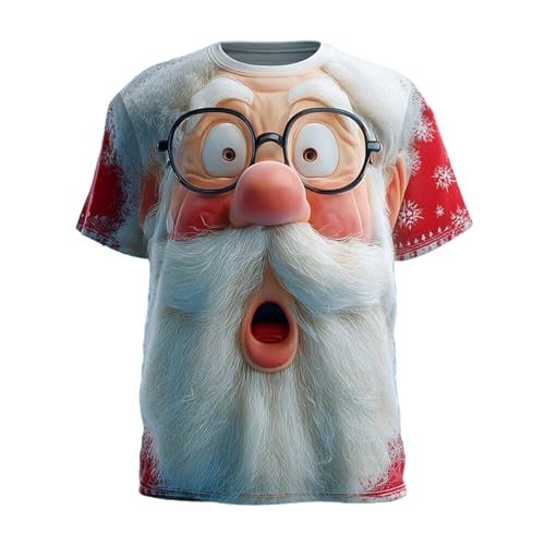 Image of Mens Funny Christmas Tshirt Winter Santa Claus Tee Shirts Short Sleeve Novelty Xmas T-Shirts Regular Fit Crewneck Ugly T Shirt Casual Running Tops Men Vacation Party Outfits