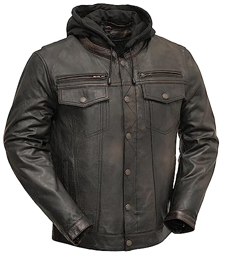 First Mfg Co Vendetta Lightweight Sheep Dutch Leather Jacket - Removable Hood, Conceal Carry & Armor Pockets, Summer