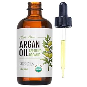 Kate Blanc Cosmetics Argan Oil for Hair, Face & Skin from Morocco. Promotes Hair Growth (4oz, USDA Certified Organic, Cold Pressed & 100% Pure, Light)