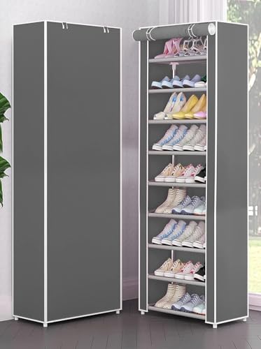Image of YouCopia Shoe Rack for Home Non Woven Fabric - DIY Multipurpose Shoe Rack Organizer, 9-Layer Shoe Rack for Home -Shelf with Dustproof Door Entryway for Heels /Slippers /Boots (Grey, 9-Layer)
