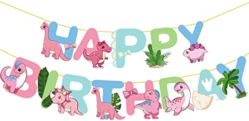 BIEUFBJI Dinosaur Birthday Banner, Pink Dinoaur Banner, Dinosaur Theme Birthday Party Decoration Supplies, Birthday Party Decoration Dinosaur Banner, Set For Kids Birthday Parties Boys Kids Dino Theme Party Supplies