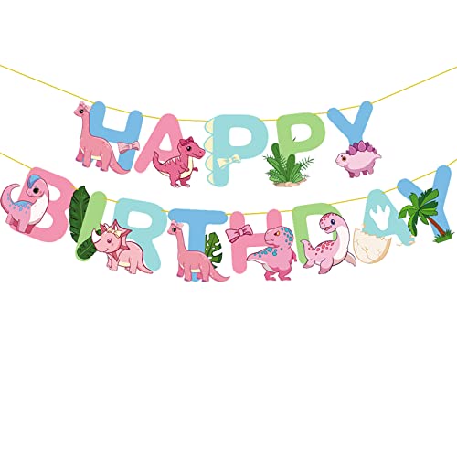 Bieufbji Dinosaur Birthday Banner, Pink Dinoaur Banner, Dinosaur Theme Birthday Party Decoration Supplies, Birthday Party Decoration Dinosaur Banner, Set For Kids Birthday Parties Boys Kids Dino Theme Party Supplies #TOP3