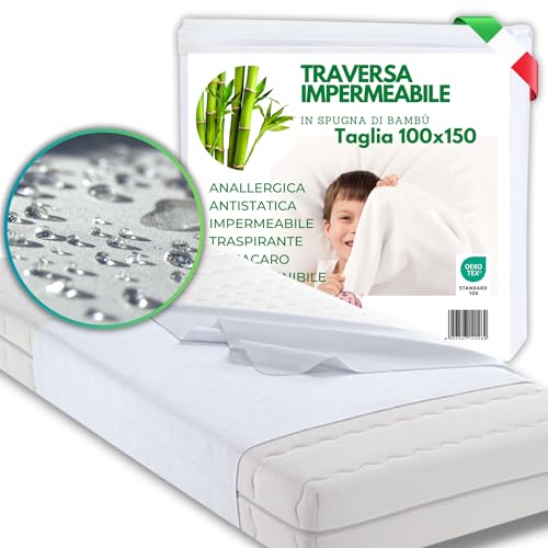 MammaVaiTra Traverse Impermeabili in Bambù - 100 x 150 cm (conf da 1 pz) - Made in Italy - Coprimaterasso Letto Singolo