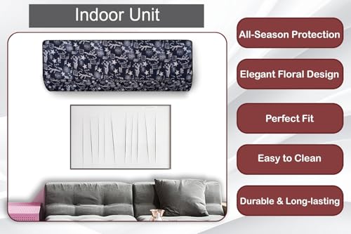 Image of The Furnishing Tree 1 Ton Split AC Cover for Indoor and Outdoor Units Self Pattern Blue