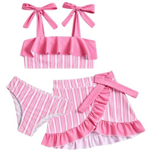 Image of ALISISTER Girls Swimsuit 3 Piece Bathing Suits Flounce Bikini Tankini Set Beach Swimwear with Cover Ups Skirt for 3-8 Years