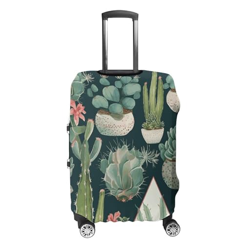 Succulent Plants And Green Luggage Cover, Washable Elastic Suitcase Cover Protector Fit 18-32 Inch Luggage4